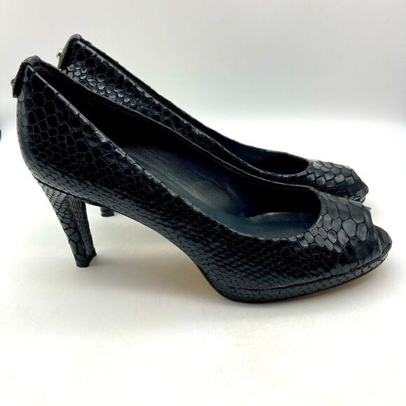 Stuart Weitzman Black Python Embossed Leather Platform Pump Size 8,5M - Picture 4 of 13